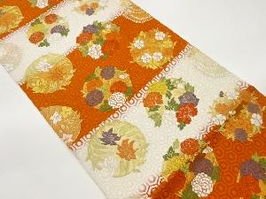 唐織花輪に亀甲・横段模様織出し袋帯